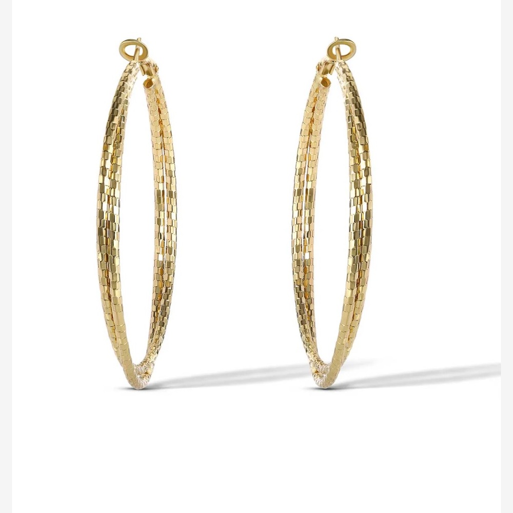 Jessica Simpson Double Faceted Gold Hoops - Picture 2 of 5